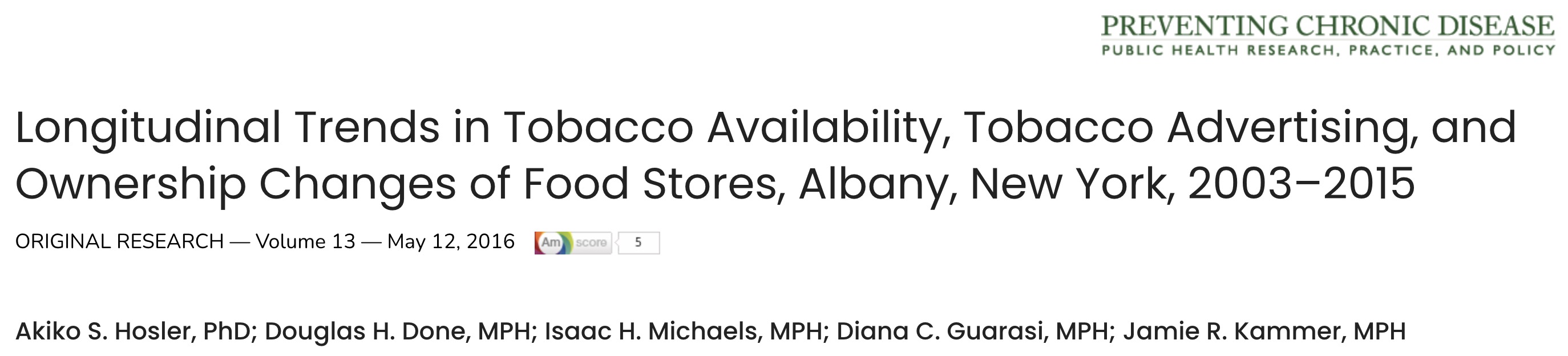 Tobacco Availability and Advertising Decrease in Albany, NY Food Stores