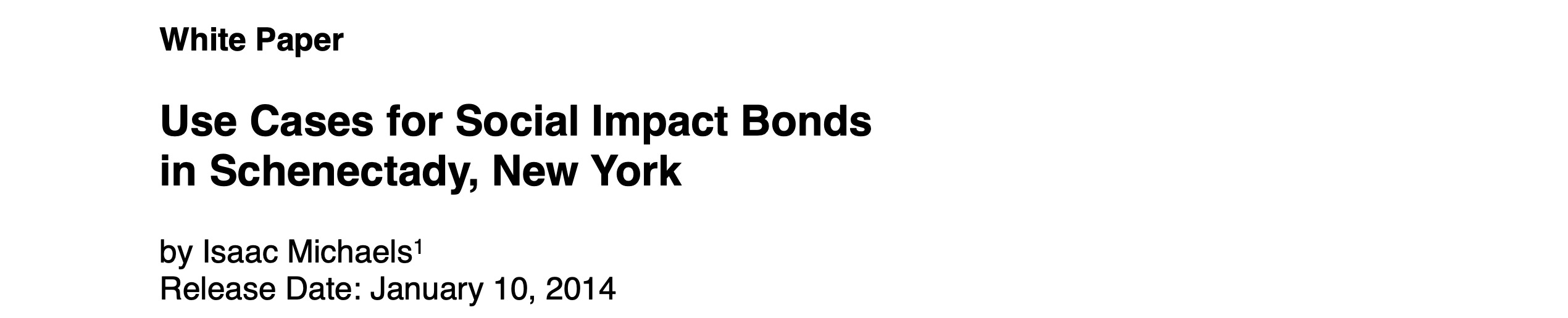 Use Cases for Social Impact Bonds in Schenectady, New York